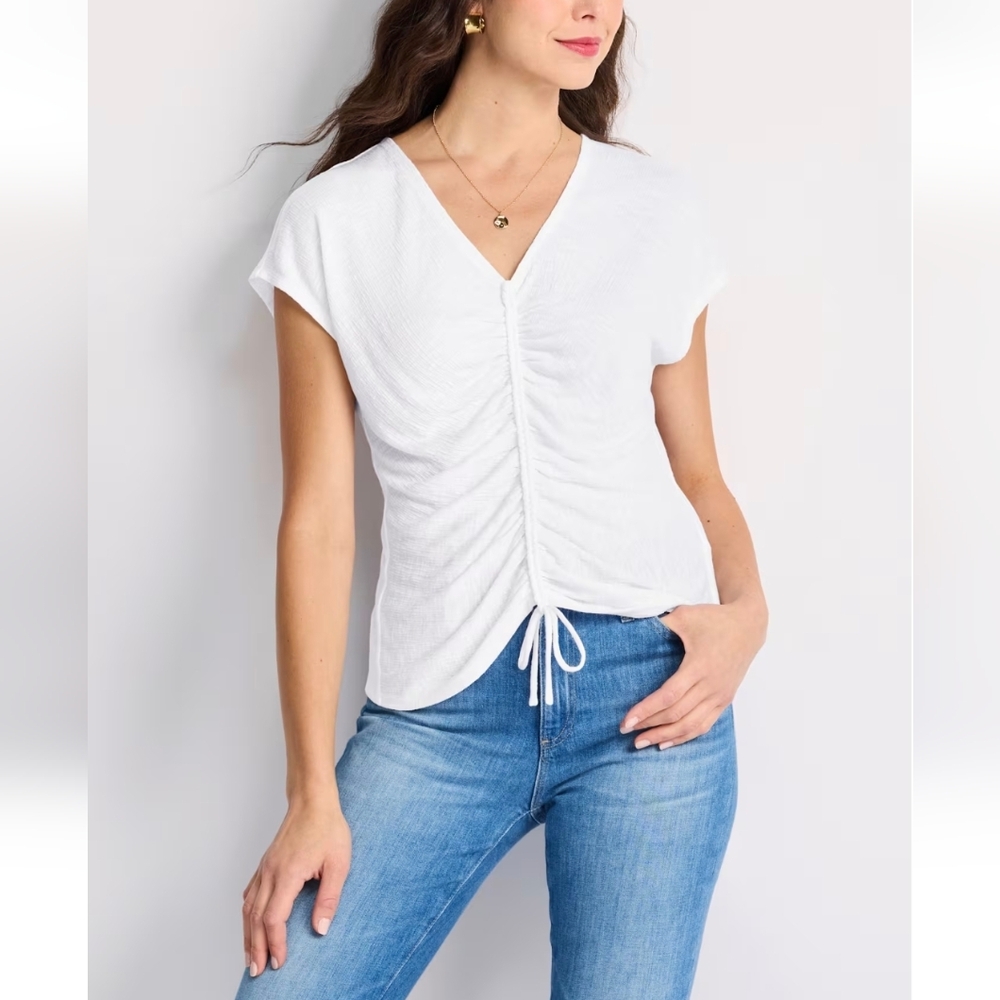 Les Serein White Ruched V-Neck Top